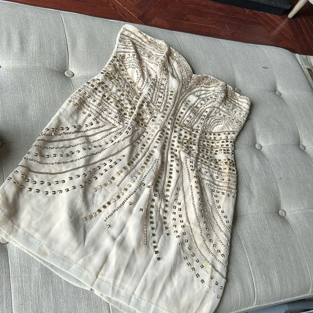 H&M Creme Sequenced Strapless Mini Dress Size 12 - Picture 2 of 9